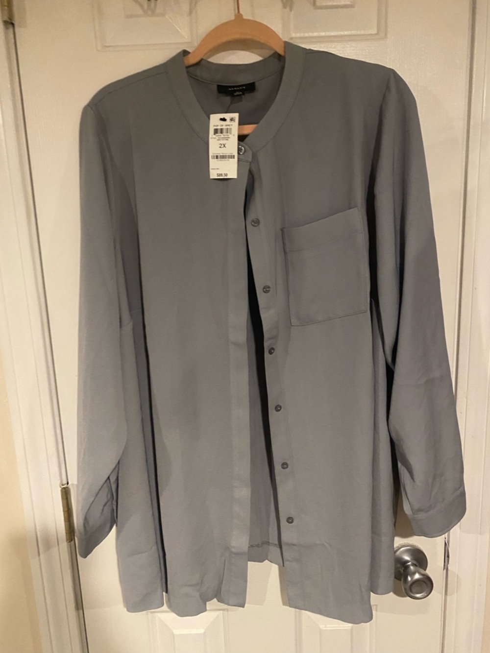 Alfani Gray Band-Collar Button-Front Tunic